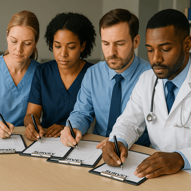 Luleka Health & Wellness staff completing employee wellness and mental health survey forms in a professional setting—highlighting Luleka’s commitment to staff satisfaction, workplace wellness, and holistic healthcare solutions